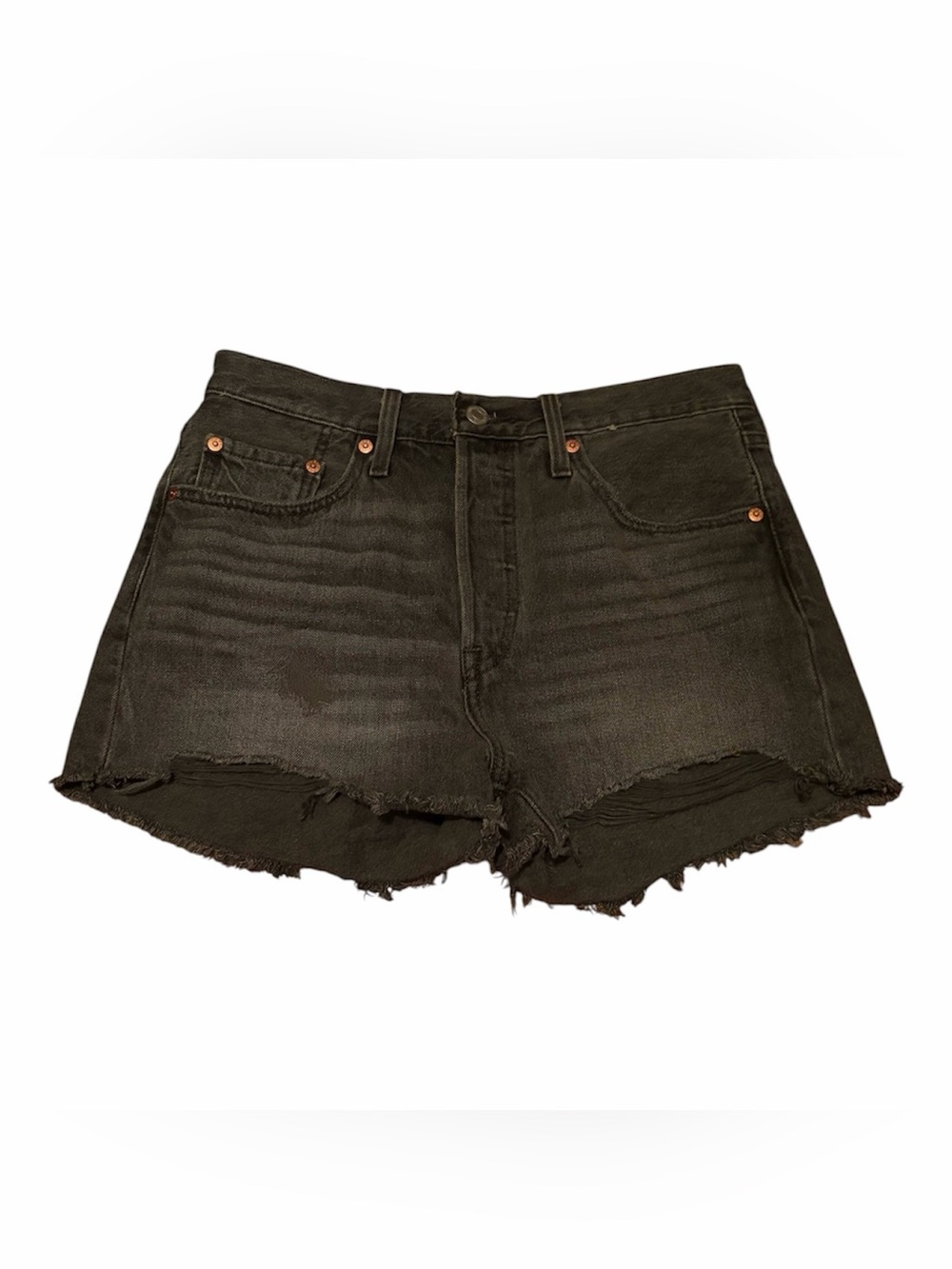 Levi's Black Distressed High-Rise Denim Shorts